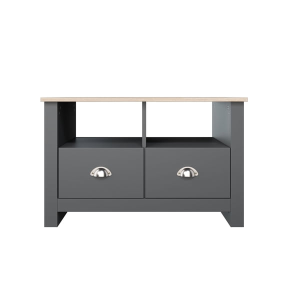 31 in. Grey and Natural Oak Rectangle Wood Coffee Table with 2 Drawers