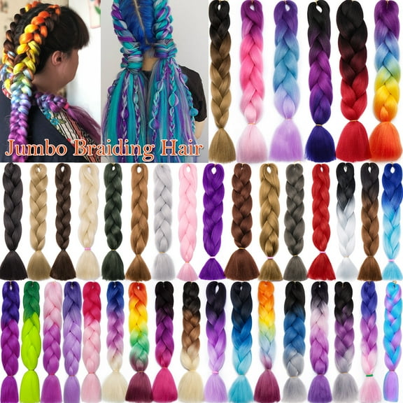 SEGO Ombre Jumbo Braiding Hair Extensions Colored Hair Weave Synthetic Crochet Twist Box Braid Hair Black/Pink/Blue/Purple Fake Hair Extension for Women