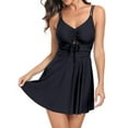 thumbnail image 5 of Sngxgn Ruffle Stripe Ruffle Swimsuit for Women V Neck Ruched Bathing Suits(Black,M), 5 of 5