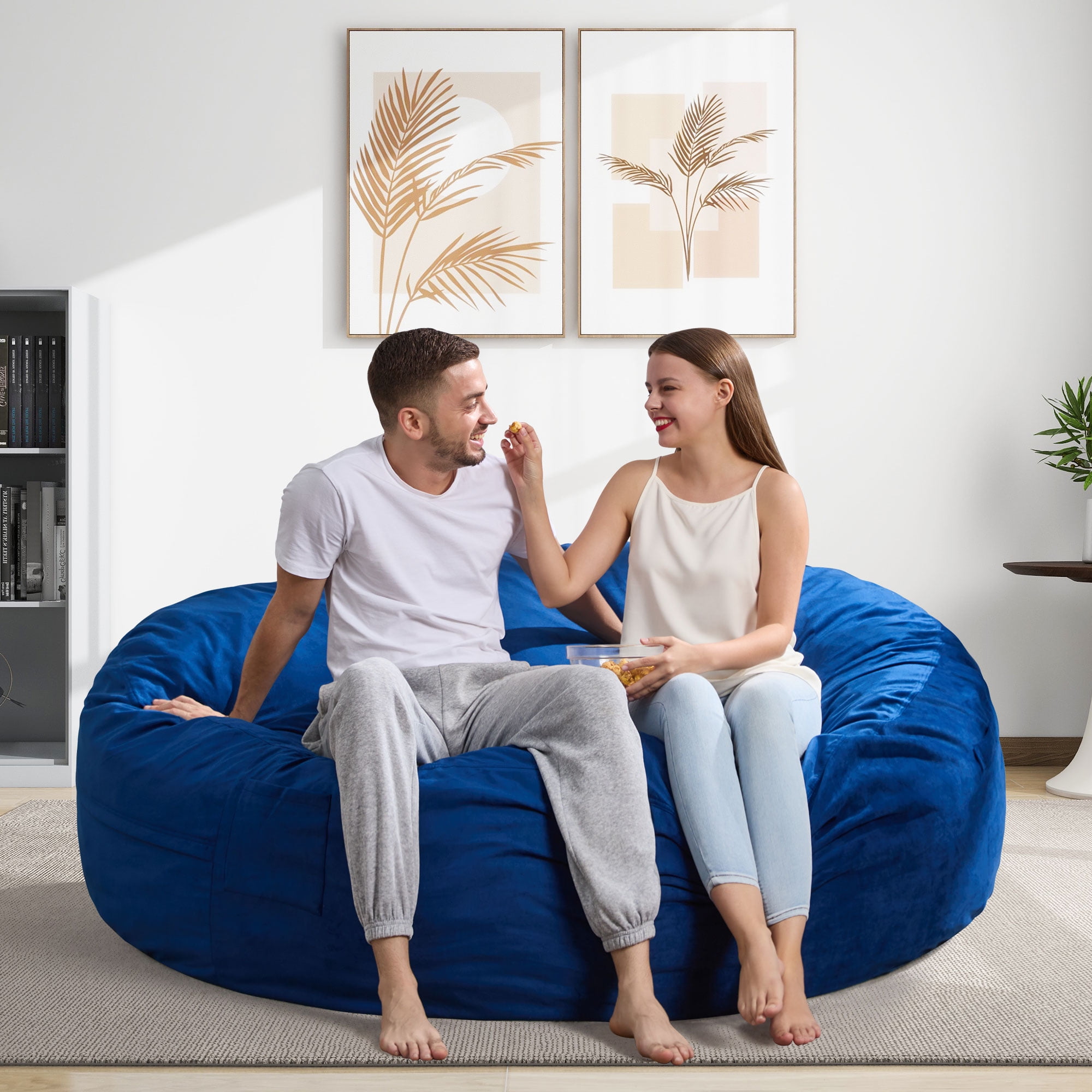 Hobestluk 6FT Bean Bag Chair Bean Bag Chairs for Adults Giant Bean Chairs with Velvet Cover, Memory Foam BeanBag Chair Fluffy BeanBag Chairs for Living Room, Bedroom- Blue (70" x 70" x 15")