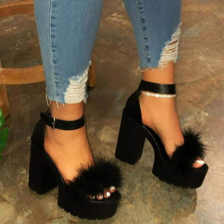 

TUTUnaumb Women s Sandals Size 6.5 Women s Chunky Heels Open Toe Sandals Platform Pointed Toe Stitching Shoes Comfy Casual Shoes Comfortable Sandals for Daily Party-Black 38