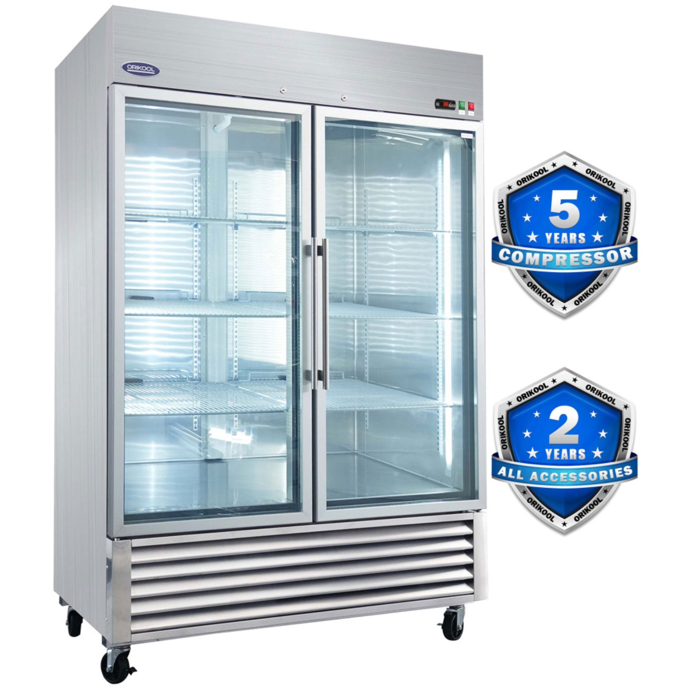 54" Commercial Display Refrigerator Swing Glass Door 49 Cu.ft Stainless Steel Reach-in Merchandiser Refrigerators with LED Lighting