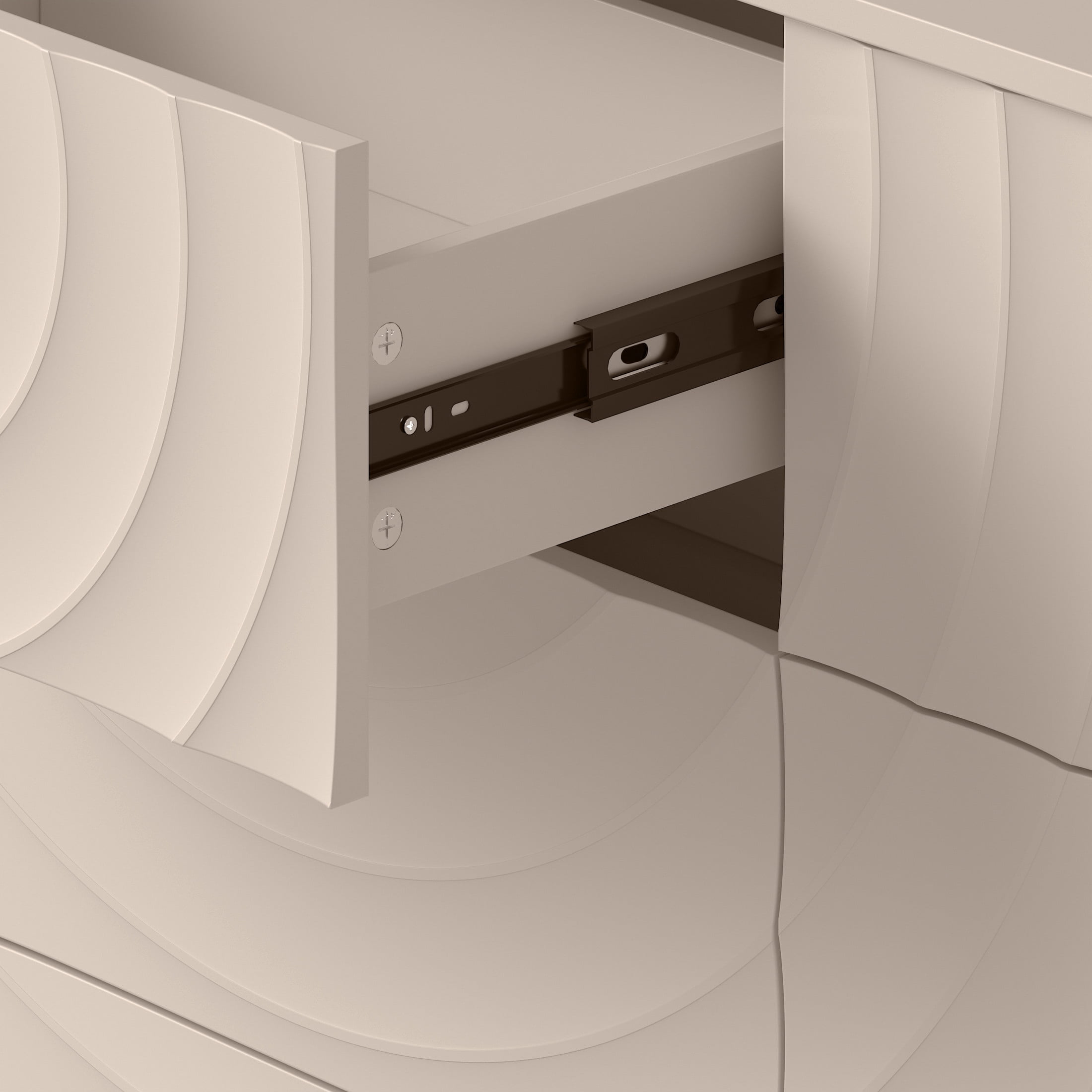 Noble House Zerra 6-Drawer Bedroom Dresser with Rounded Side Panels, Spiral Grain Clothes Organizer, Off White