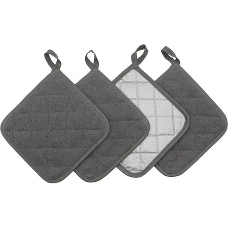 

Cotton Pot Holders Cotton Machine Washable Heat Resistant Everyday Kitchen Basics Terry Pot Holders Hot Pads Trivets for Cooking and Baking 4-Piece Set (Gray)