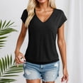 thumbnail image 2 of Kcolen Women Blouses for Work Summer Solid Color Short Sleeve T-Shirts V Neck Comfortable Pullovers Loose Fit Summer Outfits Clothes for Women, 2 of 6