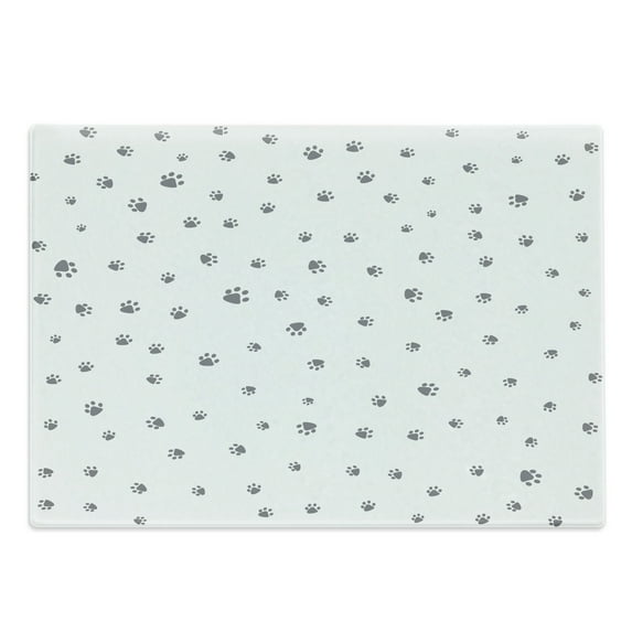 Dog Lover Cutting Board, Foot Prints of an Animal Pet Canine Marks Abstract Nature Themed Illustration, Decorative Tempered Glass Cutting and Serving Board, Large Size, Grey White, by Ambesonne