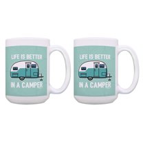 ThisWear Retro Camping Gifts Life Is Better in A Camper Mug Set 2 Pack Gift 15oz Coffee Mugs Green
