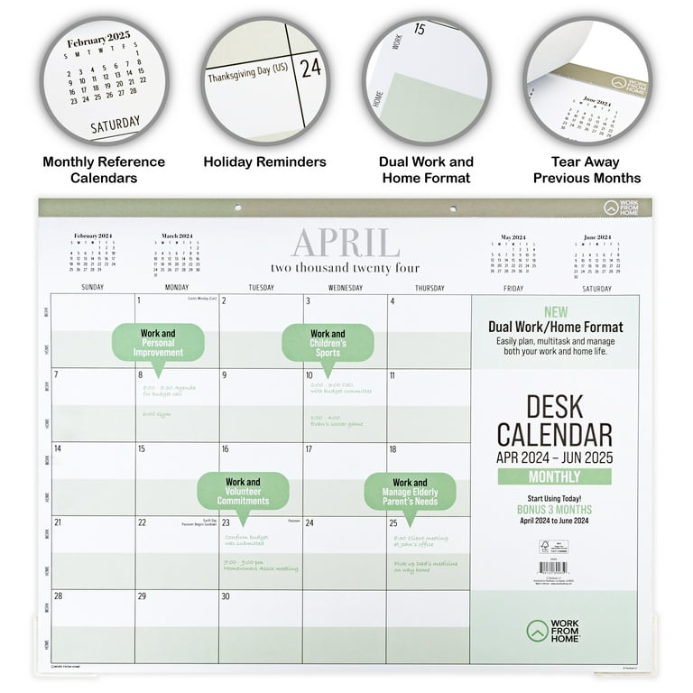 Work From Home April 2024 - June 2025 Monthly Dated Desk Calendar (22 work-from-home-april-2024-june-2025-monthly-dated-desk-calendar-22-x-17-walmart-com