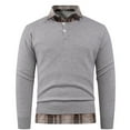 thumbnail image 6 of DHFJKG Men's 2 In 1 Sweater With Plaid Edge Slim Fit Long Sleeve Turndown Collar Knitted Pullover Top Casual Soft Jumper Tops, 6 of 6