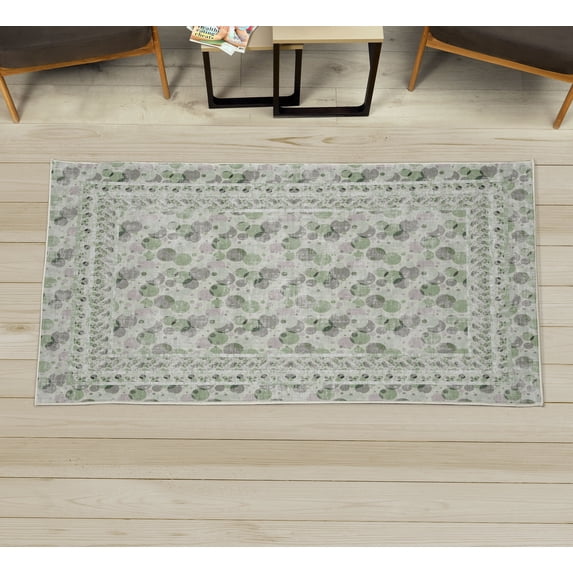 Geometric Decorative Rug, Polka Dots and Rounds Repetition Modern Look Print in Grunge Themed, Quality Carpet for Bedroom Dorm and Living Room, 6 Sizes, Pale Sage, by Ambesonne