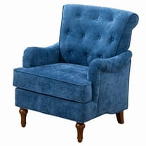 EBQOSK Modern Accent Chair with Arm Chair, Comfy Chenille Single Sofa with Springs Cushions & Retro Wooden Legs, Reading Chair for Bedroom, Club, Living Room, Lounge, Holds 300lbs (Navy Blue)