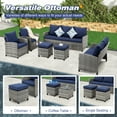 thumbnail image 4 of 6 Pieces Outdoor Patio Furniture Set, Wicker Outdoor Sectional Conversation Couch Set Gray Wicker&Blue Cushions, 4 of 8