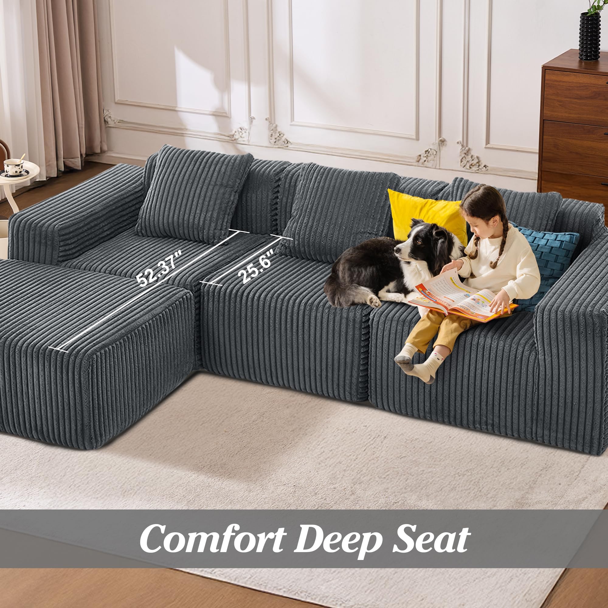 Upholstered Cloud Couch, Modern Minimalist Corduroy Couches for Living Room, Foam-Filled Compressed Sofa,No Assembly Required