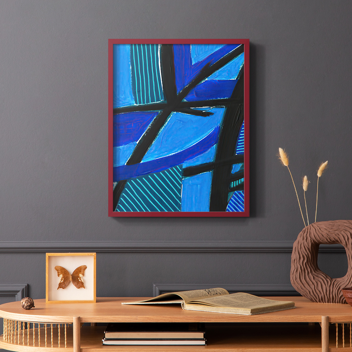 Involved Blues II Framed Print in Red Solid Wood Framed Print No Nail Hanging