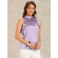 thumbnail image 2 of DARING DIVA Bow Tie Neck Solid Work Blouse Top L Light Purple, 2 of 6