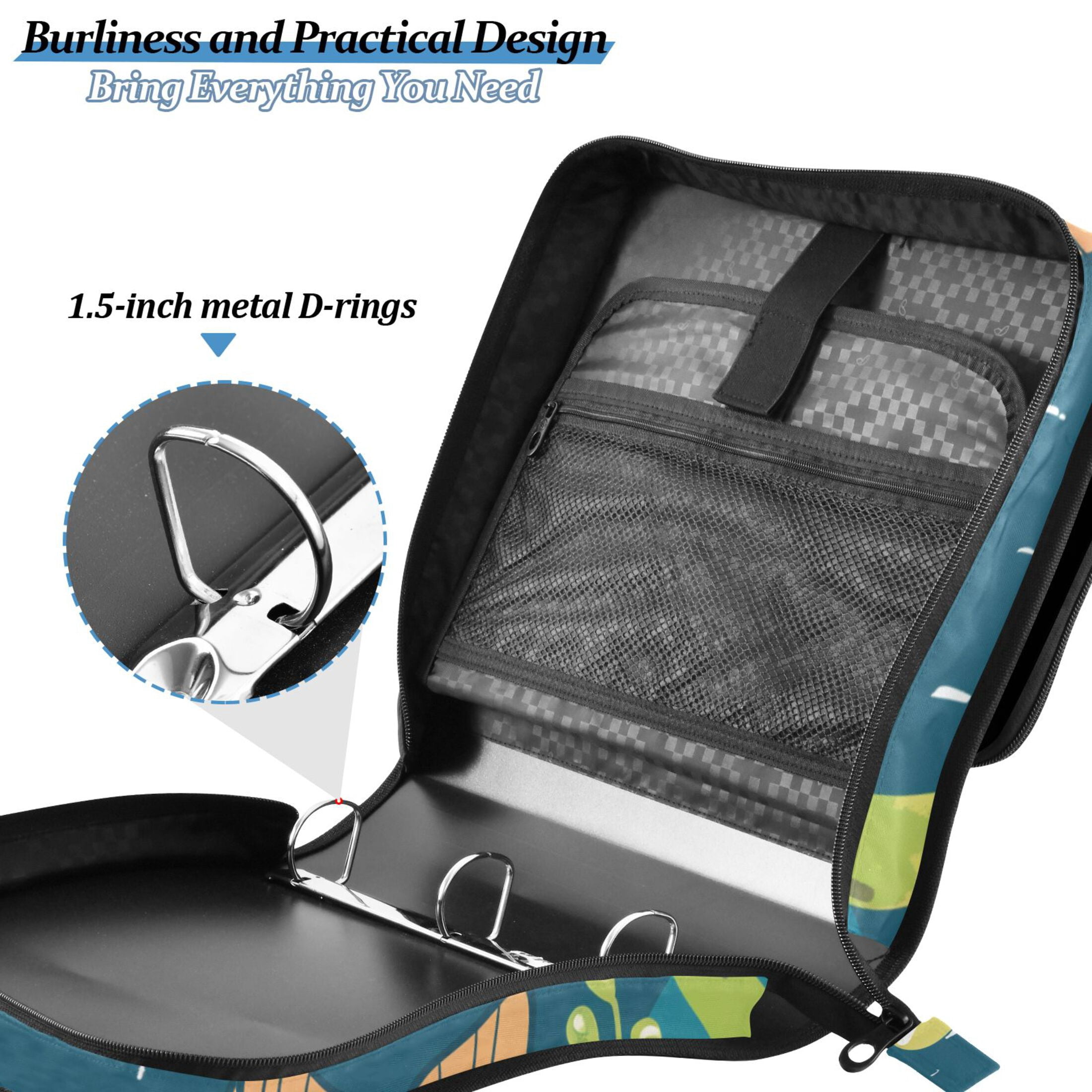 3 Ring Zipper Binder with Shoulder Strap Waterproof Trapper Keeper 2 Inch D-Ring 500 Sheets Capacity Hello Summer Seahorses