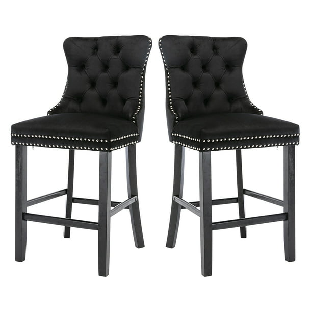 Velvet Upholstered Bar Chairs, Bistro Style Counter Height Bar Stools