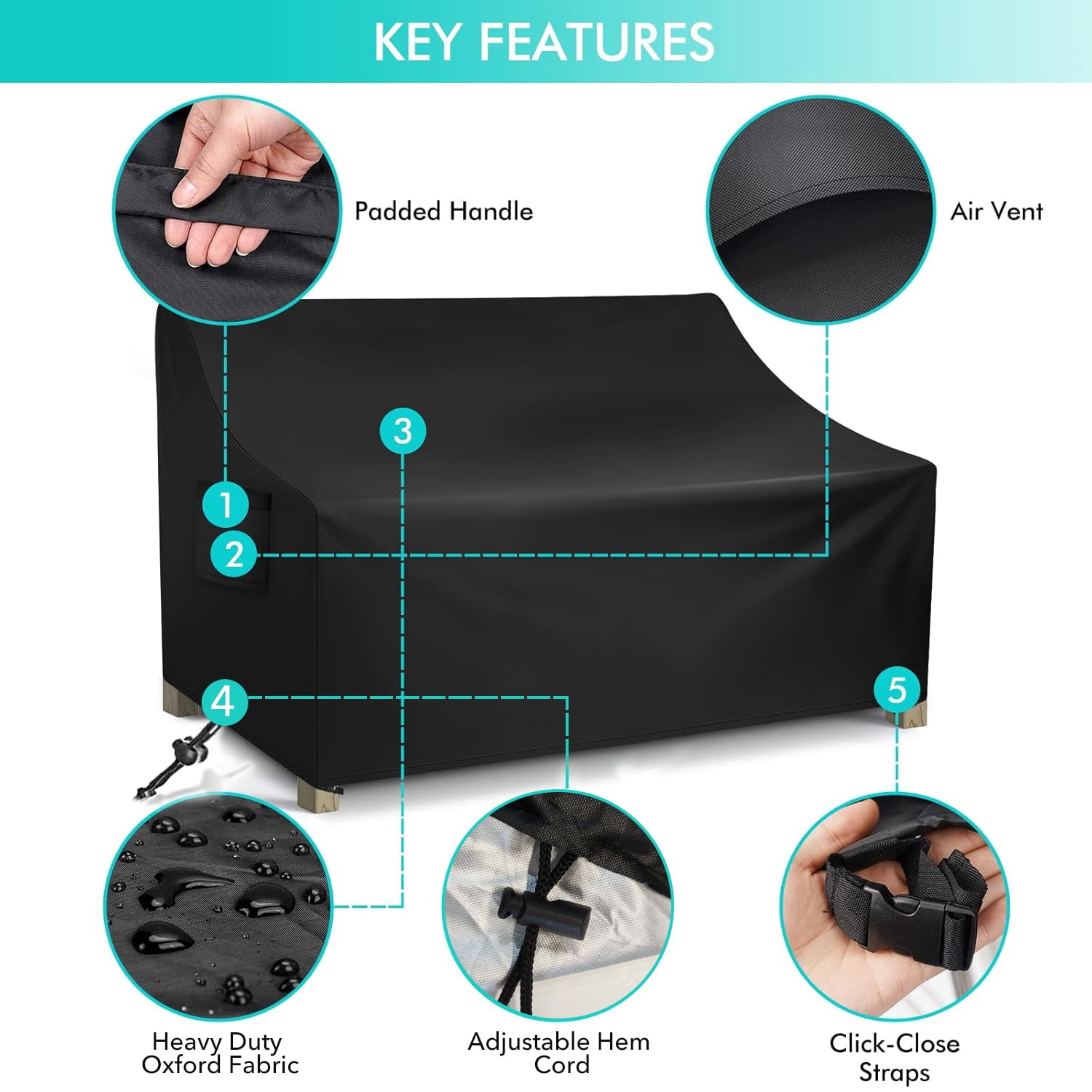 BN-LINK Outdoor Sofa Cover, 420D Waterproof Patio Furniture Covers, Heavy Duty Outdoor Couch Cover, (Black, 79"Wx 37"D x 35"H)