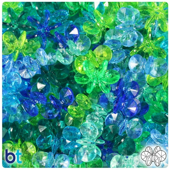 BeadTin Green & Blue Transparent 18mm SunBurst Craft Beads (135pcs)