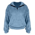 thumbnail image 4 of Women Fuzzy Sherpa Plush Quarter Zip Sweatshirt Sevevn Stand Collar Long Sleeve Side Pocket Oversized Warm Casual Pullover Tops, 4 of 6