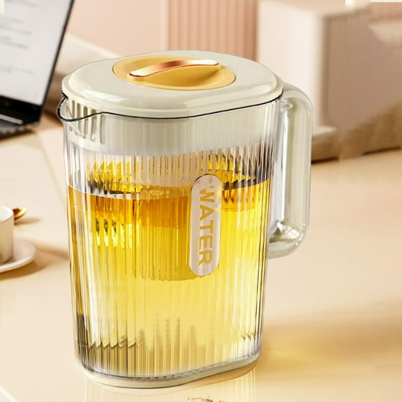 Gallickan Drink Dispensers for Fridge, 60 oz Glass Beverage Liquid Drink Container for Fridge, Cold Water Pitcher Lemonade Juice Jug, Yellow