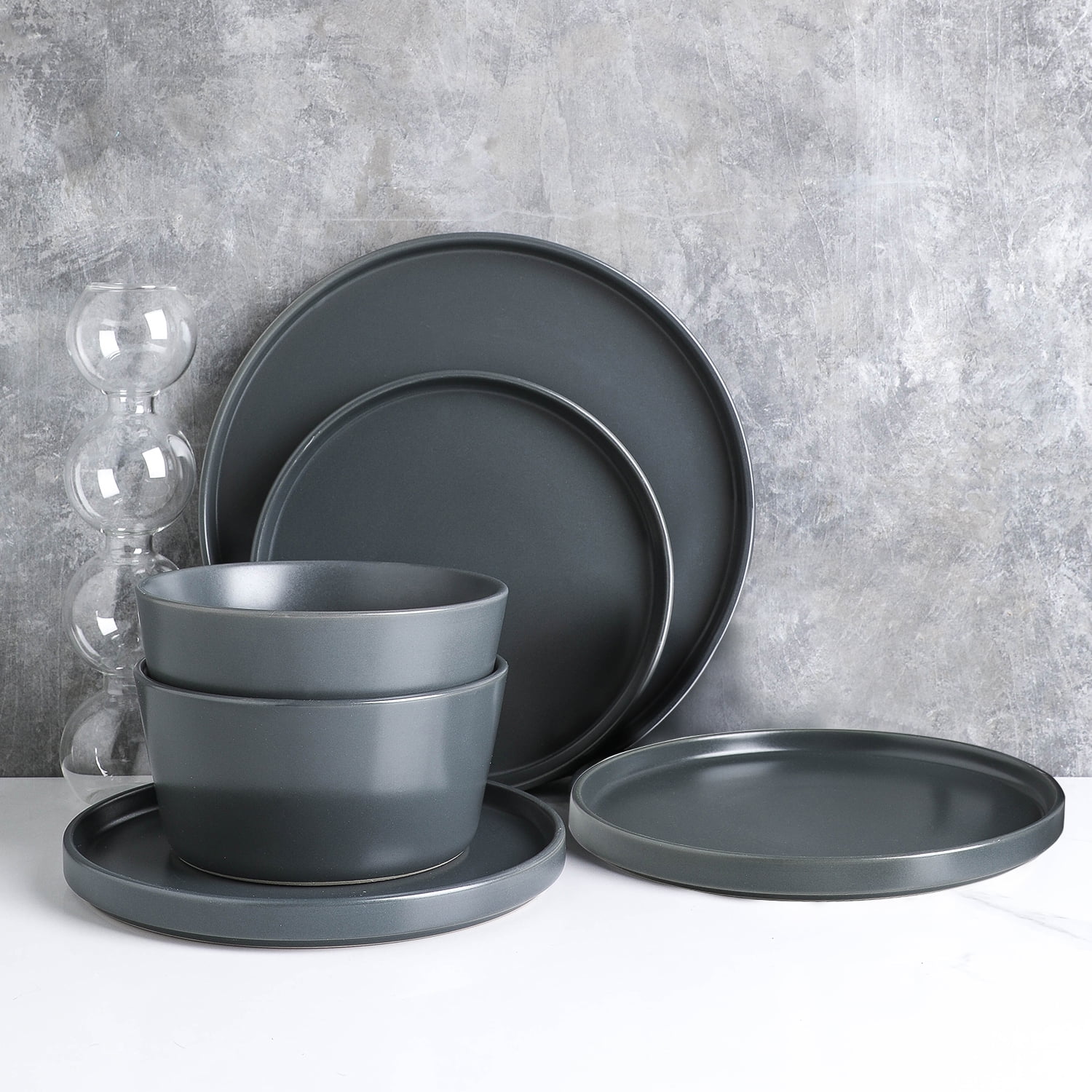 Elama Round Stoneware Cabin Dinnerware Dish Set Elk Design with Warm 16 Piece 
