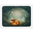 thumbnail image 1 of Halloween Bath Mat, Drawing of Scary Halloween Pumpkin Enchanted Forest Mystic Twilight Party Art, Non-Slip Plush Mat Bathroom Kitchen Laundry Room Decor, 29.5 X 17.5 Inches, Orange Teal, Ambesonne, 1 of 2