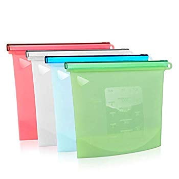 4 Pcs Reusable Silicone Food Bag, Silicone Sandwich bags, Reusable Sous Vide Bags for Lunch, Snack, Vegetable, Meat, Airtight and Microwave Freezer Dishwasher Safe (Food Storage-Bags-1500ml)