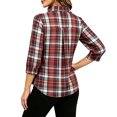 thumbnail image 6 of Edvintorg Women Tops Plus Size Fashion Plaid 3/4 Sleeve V Neck Loose Casual Pullover Shirt Womans Clothes Wine XXL, 6 of 7