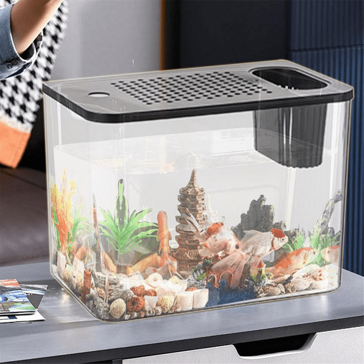 Fish Tank Aquarium Transparent Desktop Tank Turtle Aquarium Small Aquariums Decorative Fish Container for Fish White
