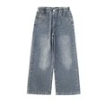 thumbnail image 5 of Ketyyh-chn99 Baggy Jeans for Teens Girls' Cargo Jeans with Flap Pocket Wide Leg And Split Hem Boyfriend Denim Pants Size for 9-10 Years,Blue, 5 of 9
