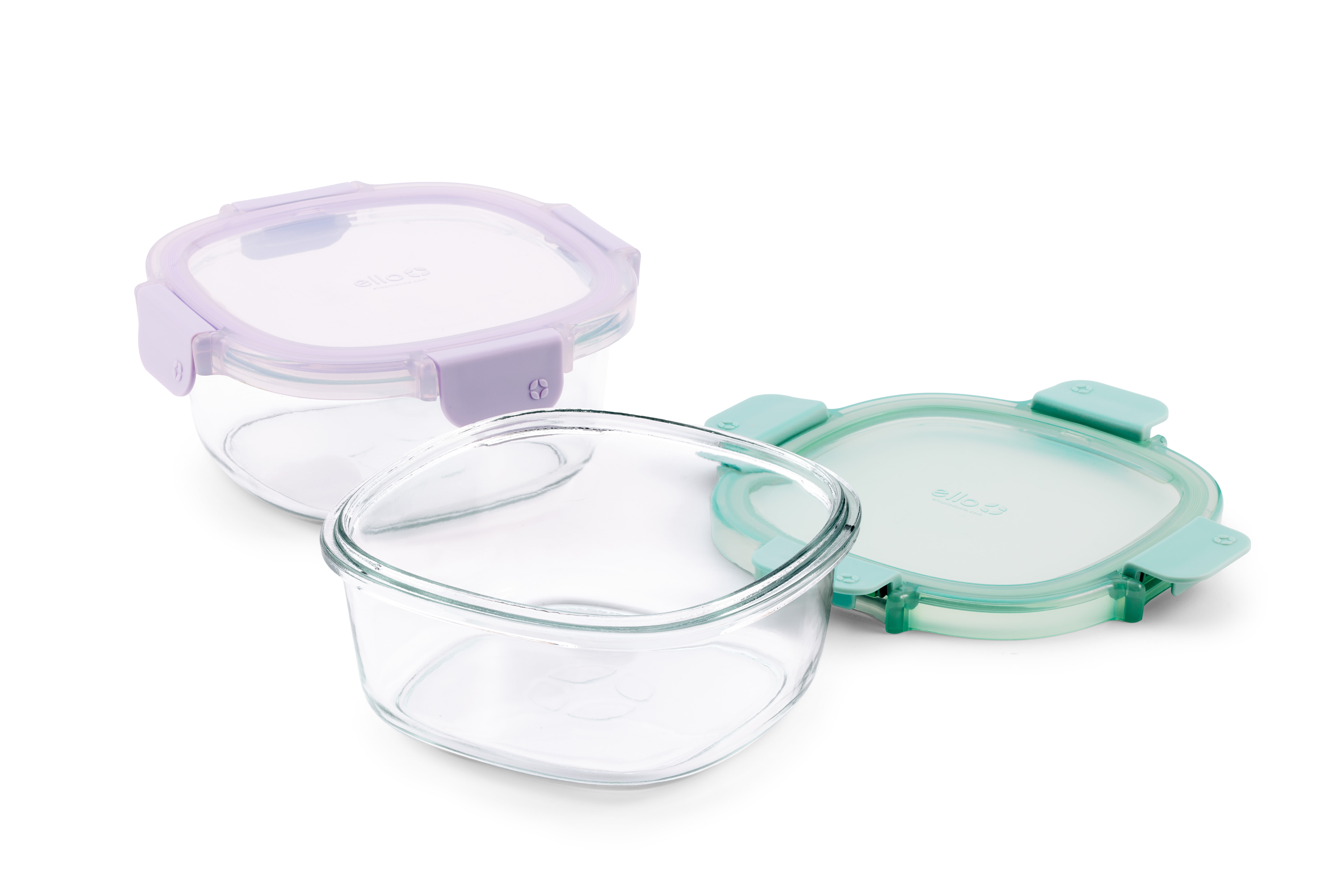 (2 pack) Ello Color Lock 3.4 Cup 2pk Round Glass Meal Prep Containers