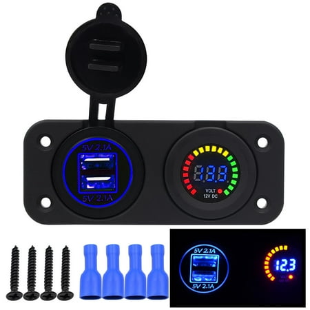 12V Car Boat Color Screen Voltmeter With Dual USB Charging Combination (Best Dual Color Combinations)