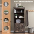 thumbnail image 6 of Merluxy Farmhouse Bookcase with Doors, Bookshlf Storage Cabine with Adjustable Shelves & Barn Door, Pantry Cabinet for Kitchen, Rustic Oak Black(2pcs), 6 of 8