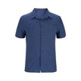thumbnail image 5 of BinBiL Men's Linen Shirt Short Sleeve Button Down Collared Lapel V Neck T Shirt Big and Tall Tops Casual Summer Beach Blouses Dark Blue 4(M), 5 of 6