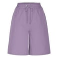 thumbnail image 5 of Bloomae Women's Bermuda Shorts Lightweight Casual Summer Drawstring Stretch Shorts High Waisted Comfy Beach Vacation Short Pants with Pockets Purple XXL, 5 of 7