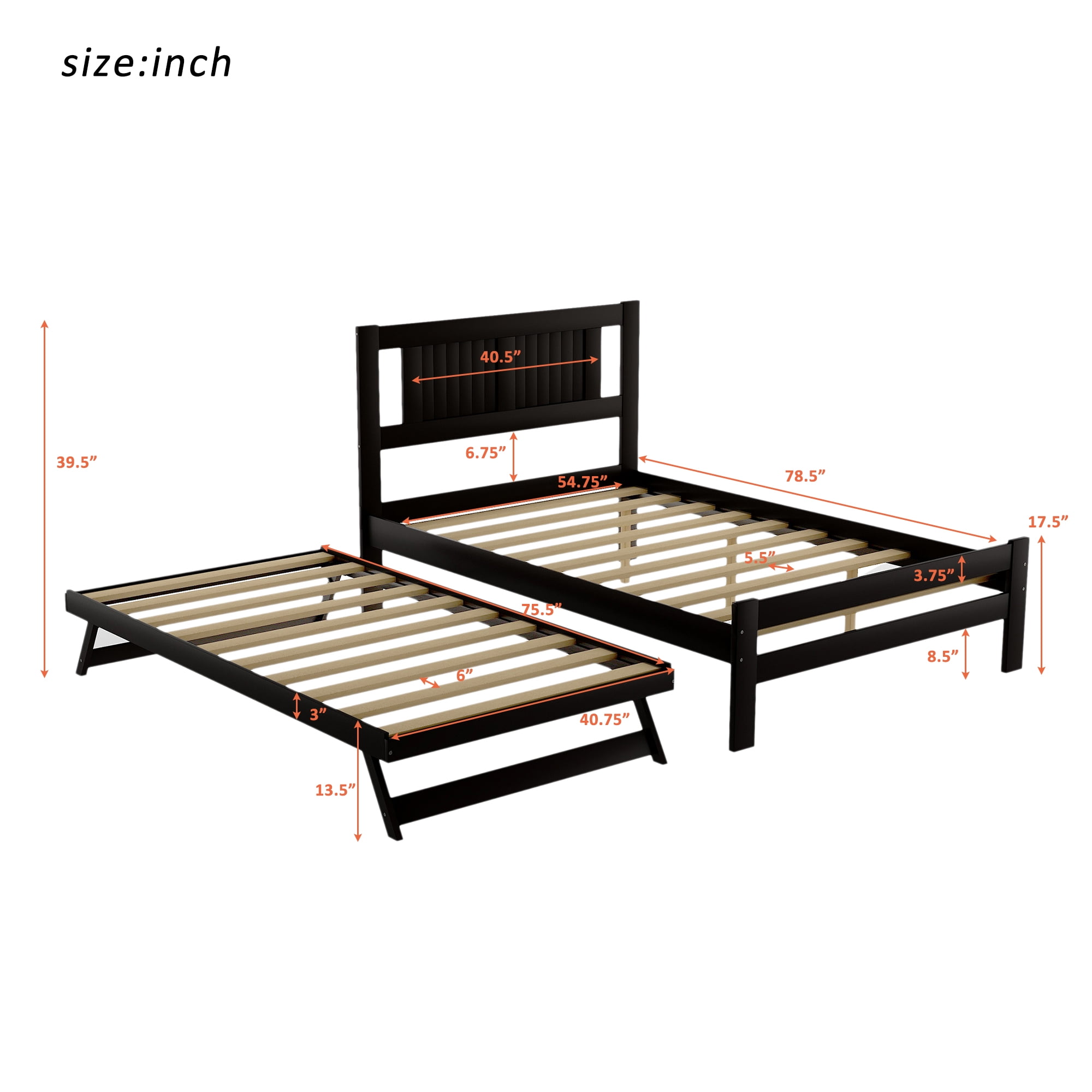 Euroco Pine Wood Space-Saving Platform Bed, Full for Kids Bedroom, Brown