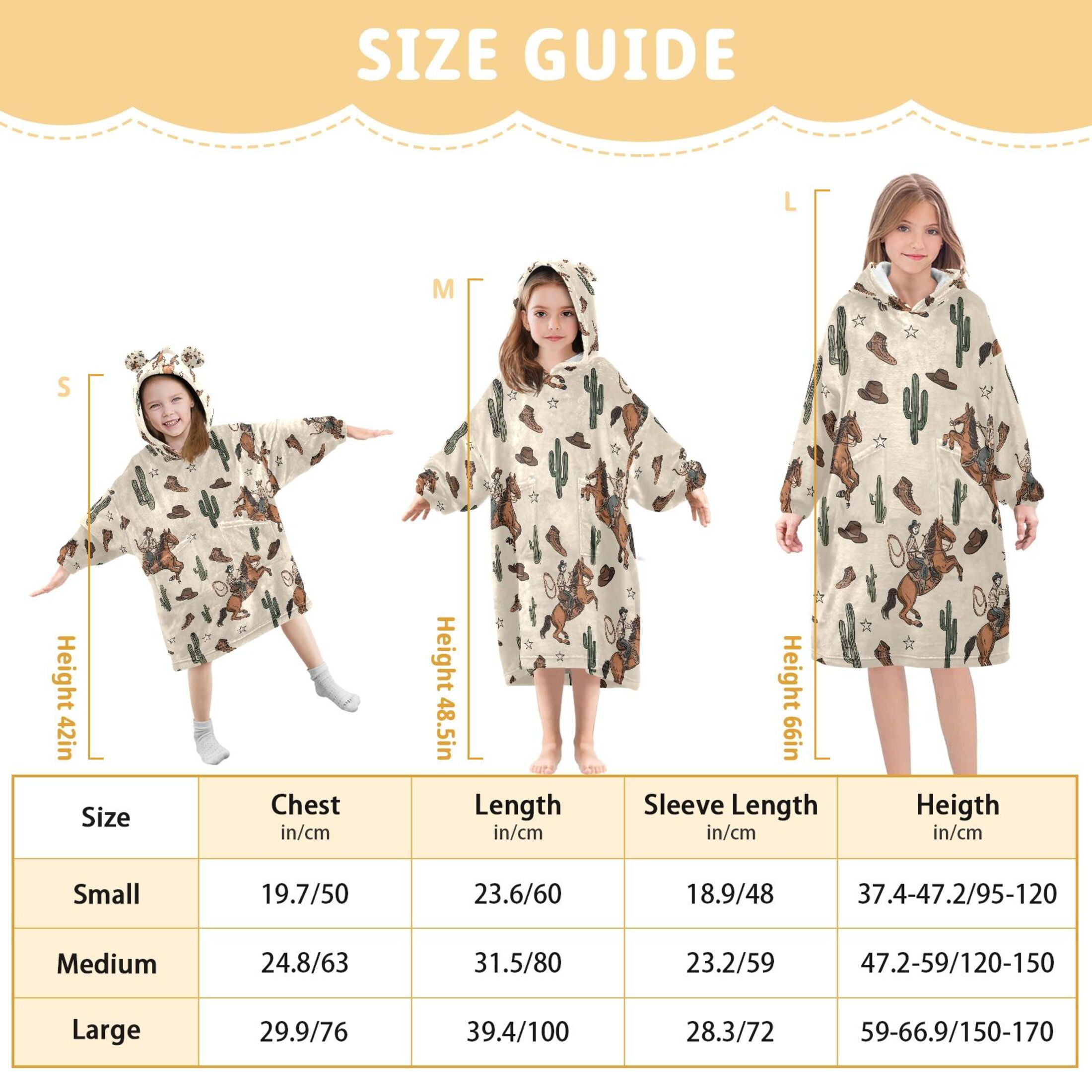 joogoo Wearable Blanket Hoodie for Cactus Cowboys Flannel Sherpa Pocket 3-14 YR S
