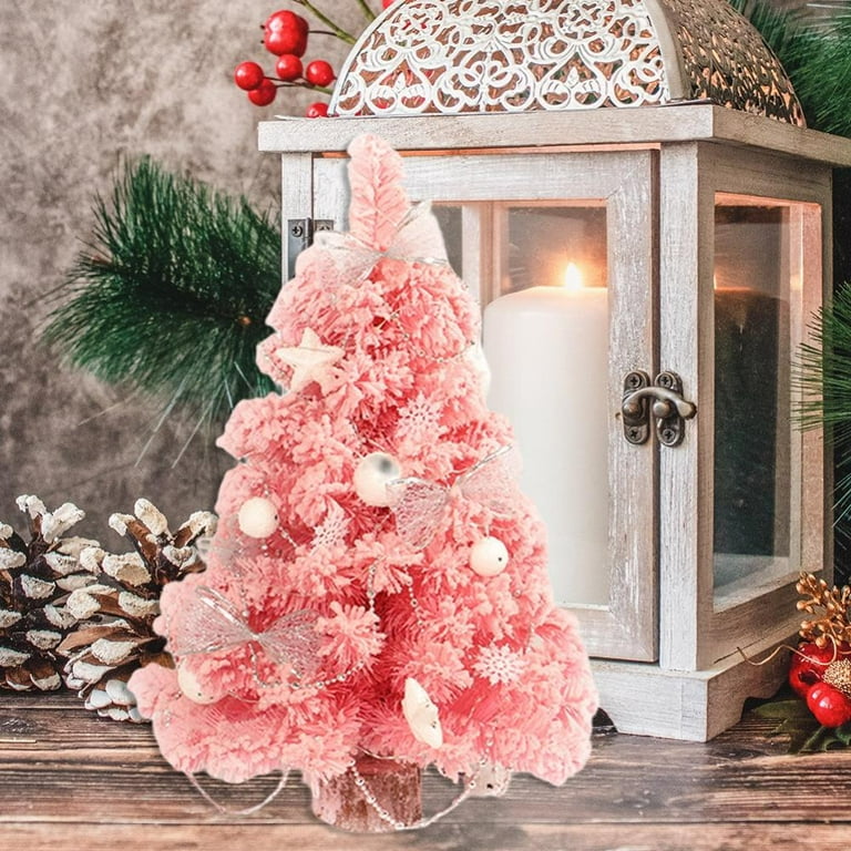 50cm Mini Christmas Tree, Pink Artificial Desk Christmas Tree Decorations,  Bottle Brush Trees Christmas Pine Tree Decor for Xmas 