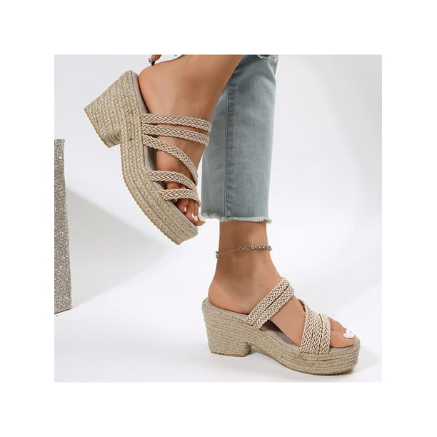 Woobling Ladies Wedge Sandals Backless Espadrille Sandal Strappy