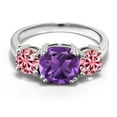 thumbnail image 2 of Gem Stone King 925 Sterling Silver Purple Amethyst and Pink Moissanite 3 Stone Engagement Ring for Women (3.10 Cttw, Gemstone February Birthstone, Cushion 8MM, Size 6), 2 of 5