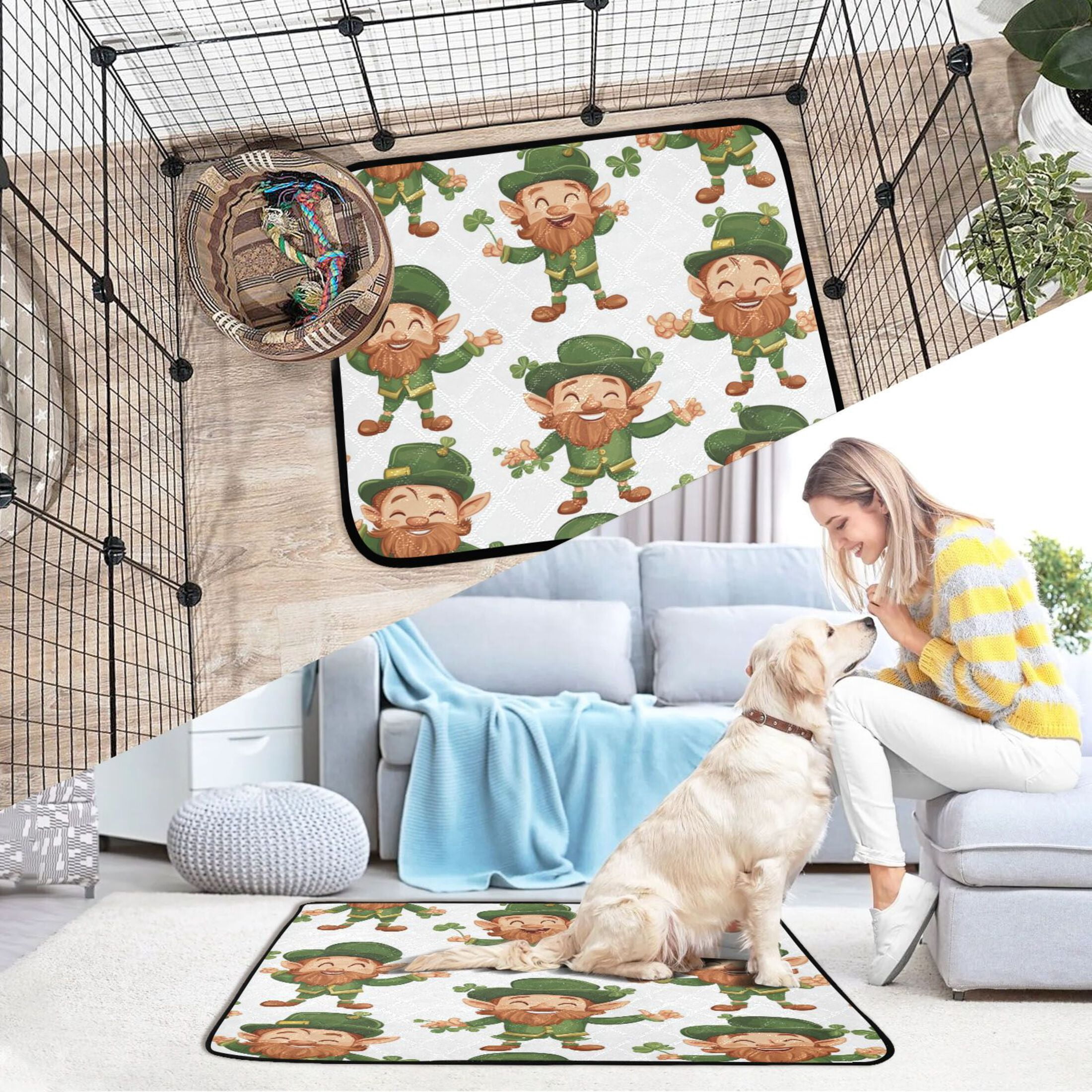 Qxltty Cartoon Leprechauns Pattern on White Background Cat litter Pads Pet Set of 3 Diaper Mats Center Anti-leakage Layer Absorbent Soft and Comfortable