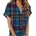 thumbnail image 2 of Plaid Shirts for Women Button Down Shirt Lapel Neck Casual Loose Womens Summer Tops, 2 of 5