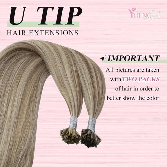 JINYUN-U Tips Hair Extensions Real Human Hair Brown to Blonde Pre Bonded Utip Hair Extensions Light Brown Highlight Blonde Human Hair K Tips Extension Highlight for Short Straight Hair 14In 50s/50g
