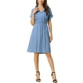 thumbnail image 2 of INSPIRE CHIC Robe-Chemise pour Femme de Travail à Revers Cranté Col en V Taille Élastique avec Poches TP Bleu, 2 of 5