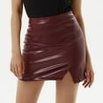 thumbnail image 5 of XIAONU Mini Leather Skirt For Women Side Slit Glossy Skirts Trendy Punk Party Streetwear Skirt, 5 of 9