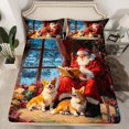 thumbnail image 2 of Feelyou Magic Santa Claus Full Size Sheets, Kawaii Christmas Dog Bed Sheets, Vintage Western Oil Printing Sheet Sets, Luxury Bedroom Decor, 4-Piece, 2 of 7