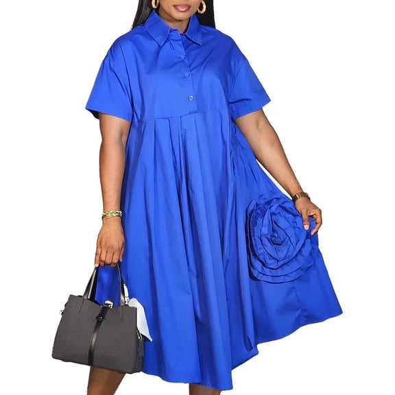 Plus Size Dresses for Women Sexy Ruched Shirt Dress A-line Dresese for Church