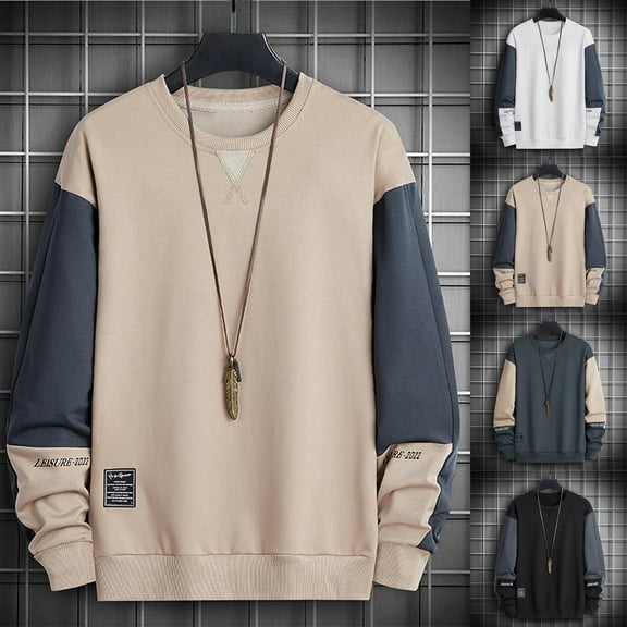 Fancifize Men Crew Neck Sweatshirt Trendy Long Sleeve Loose Fit Pullover Top Casual Basic Fall Fashion Outfits