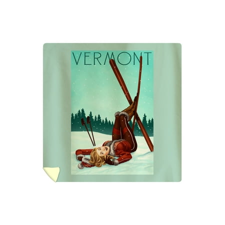 Vermont Fiber Designs Vermont - Pinup Skier - Lantern Press Artwork (88x88 Queen Microfiber Duvet Cover) ()